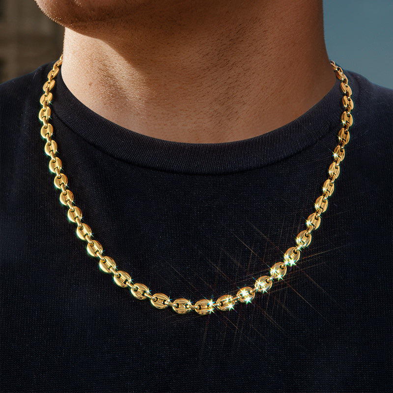 7mm 22" Stainless Steel Coffee Bean Chain in Gold
