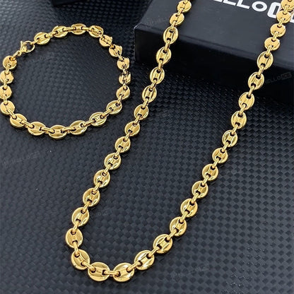 7mm 22" Stainless Steel Coffee Bean Chain in Gold