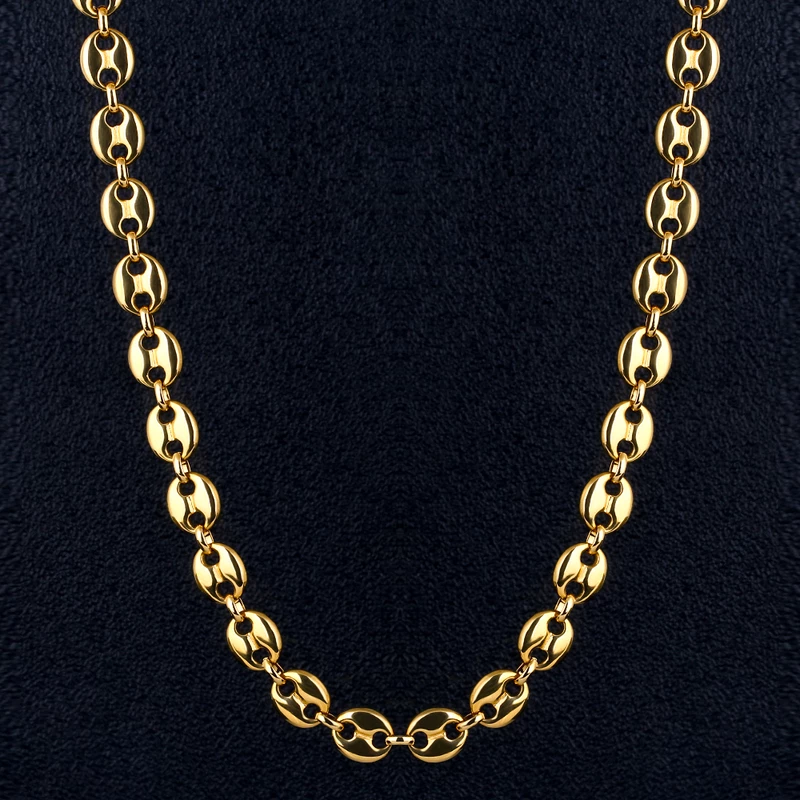 7mm 22" Stainless Steel Coffee Bean Chain in Gold