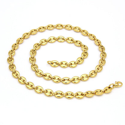 7mm 22" Stainless Steel Coffee Bean Chain in Gold