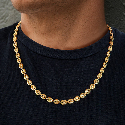 7mm 22" Stainless Steel Coffee Bean Chain in Gold