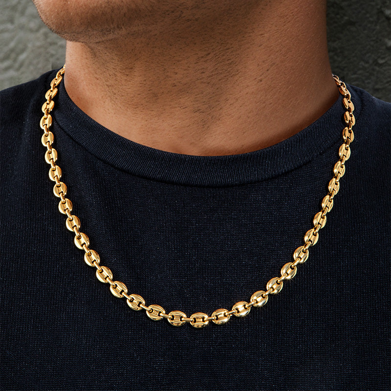 7mm 22" Stainless Steel Coffee Bean Chain in Gold