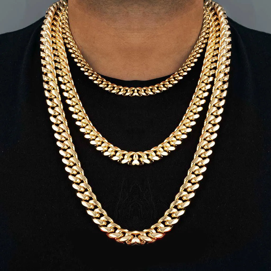 12mm Stainless Steel Cuban Chain in Gold