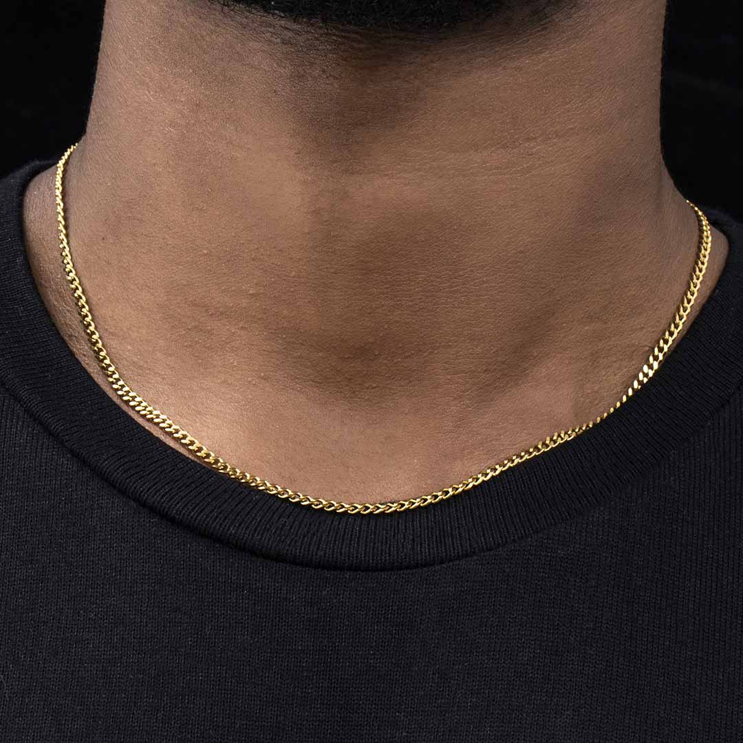 2.5mm Diamond-Cut Stainless Steel Cuban Chain in Gold