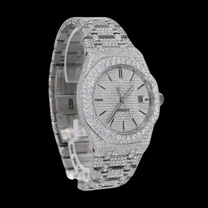 42MM Fully Iced Out Watch In White Era® Gold 316