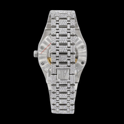42MM Fully Iced Out Watch In White Era® Gold 316