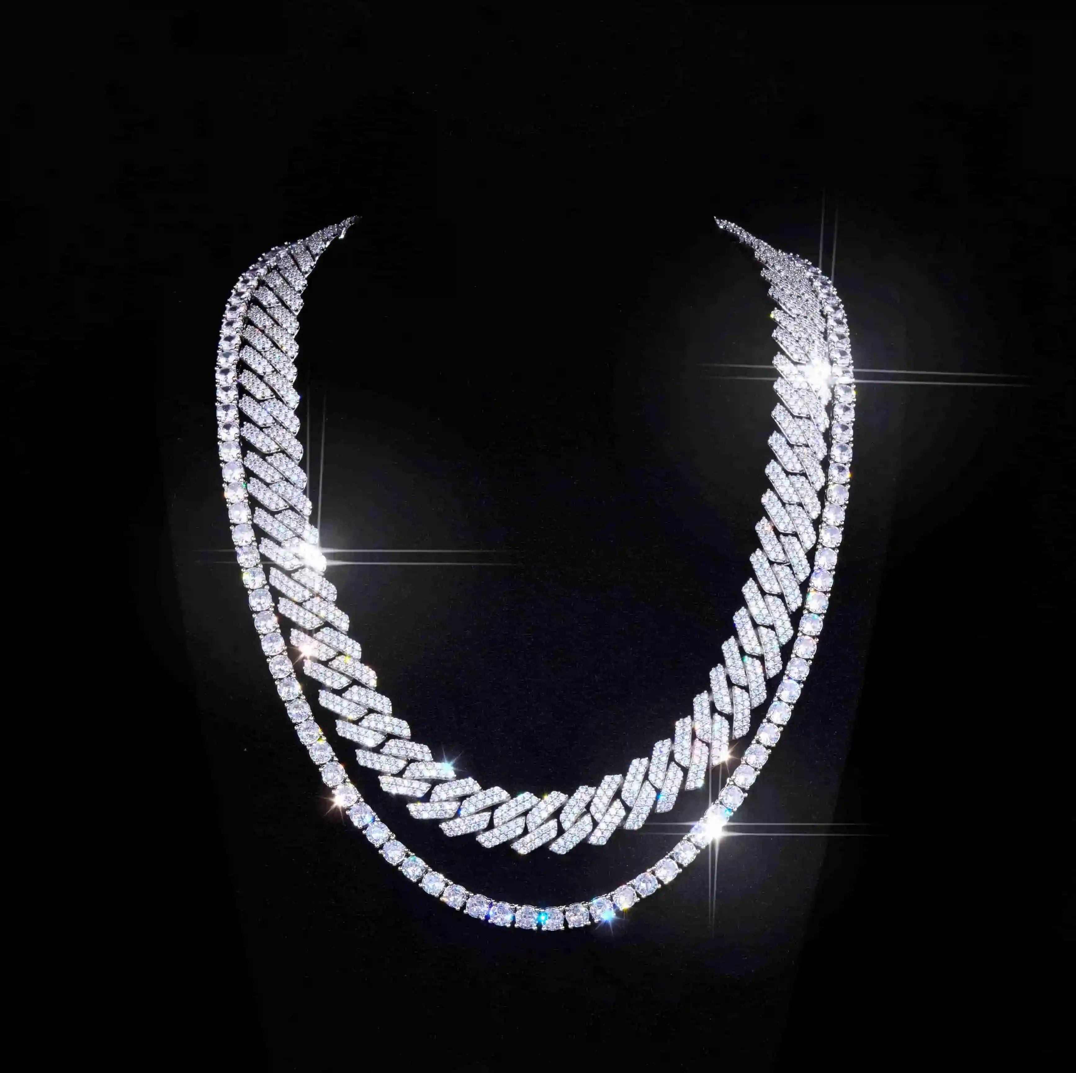 Bundle Prong Cuban - 14mm & Tennis in WhiteGold - 5mm