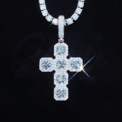 8.0 Carat VVS Moissanite Gemstone Cross Necklace In White Gold