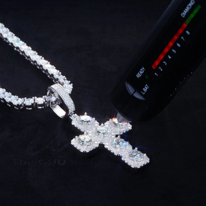 8.0 Carat VVS Moissanite Gemstone Cross Necklace In White Gold