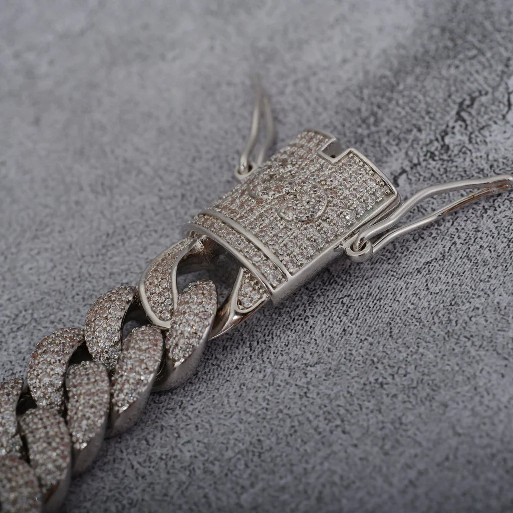 12MM 18K White Gold-Plated Cuban Link Bracelet