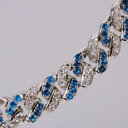 18k White Gold Blue Iced Cuban Chain - 13mm