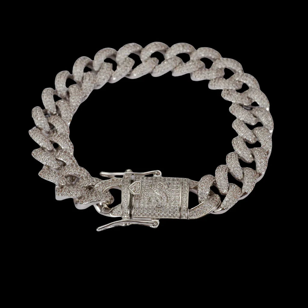 12MM 18K White Gold-Plated Cuban Link Bracelet