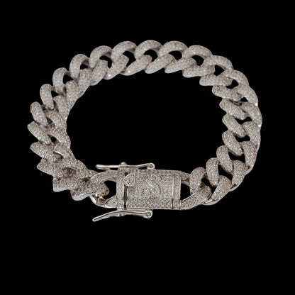 12MM 18K White Gold-Plated Cuban Link Bracelet