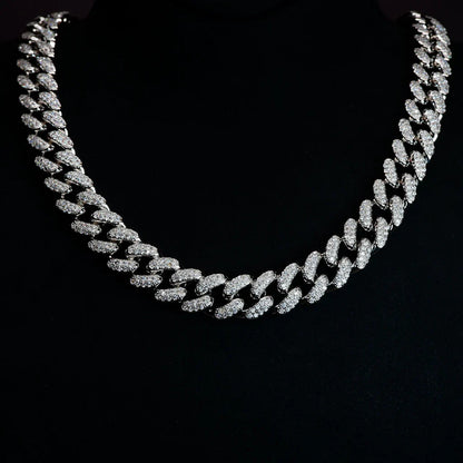 Buckle Iced Cuban Link Chain in White Gold - 14mm