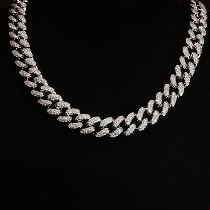 Buckle Iced Cuban Link Chain in White Gold - 14mm