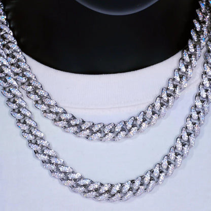 Diamond Iced Cuban Chain in White Gold - 12mm