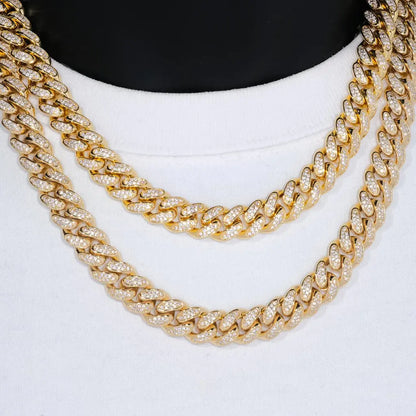 Diamond Iced Cuban Chain in Yellow Gold - 12mm
