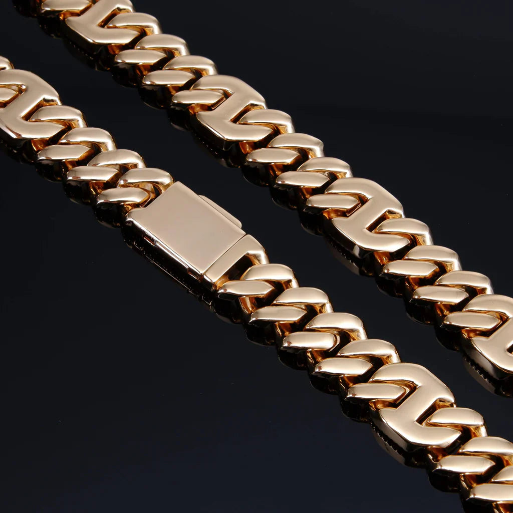 Prong Baguette Curb Chain 18K Gold -15mm