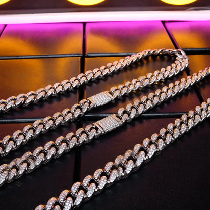 Buckle Iced Cuban Link Chain in White Gold - 14mm