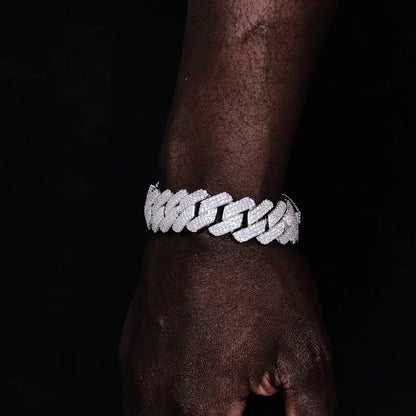 3Row Prong Cuban Link Chain & Bracelet Bundle in WhiteGold - 19mm