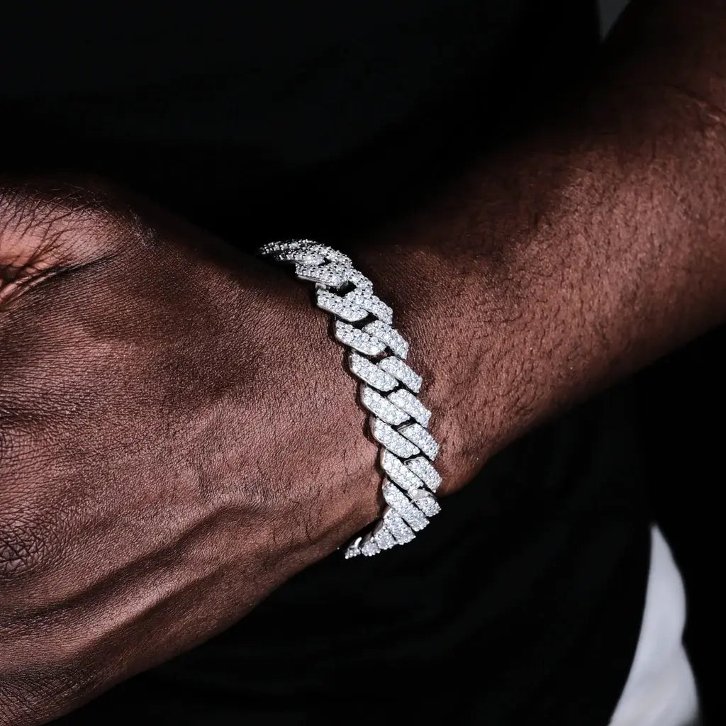 Prong Cuban Link Chain & Bracelet Bundle in White Gold - 14mm