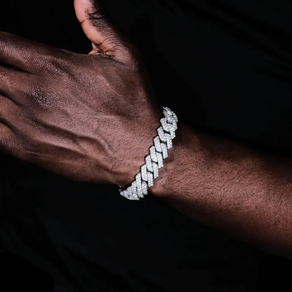 Prong Cuban Link Chain & Bracelet Bundle in White Gold - 14mm