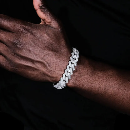 Prong Cuban Link Chain & Bracelet Bundle in White Gold - 14mm