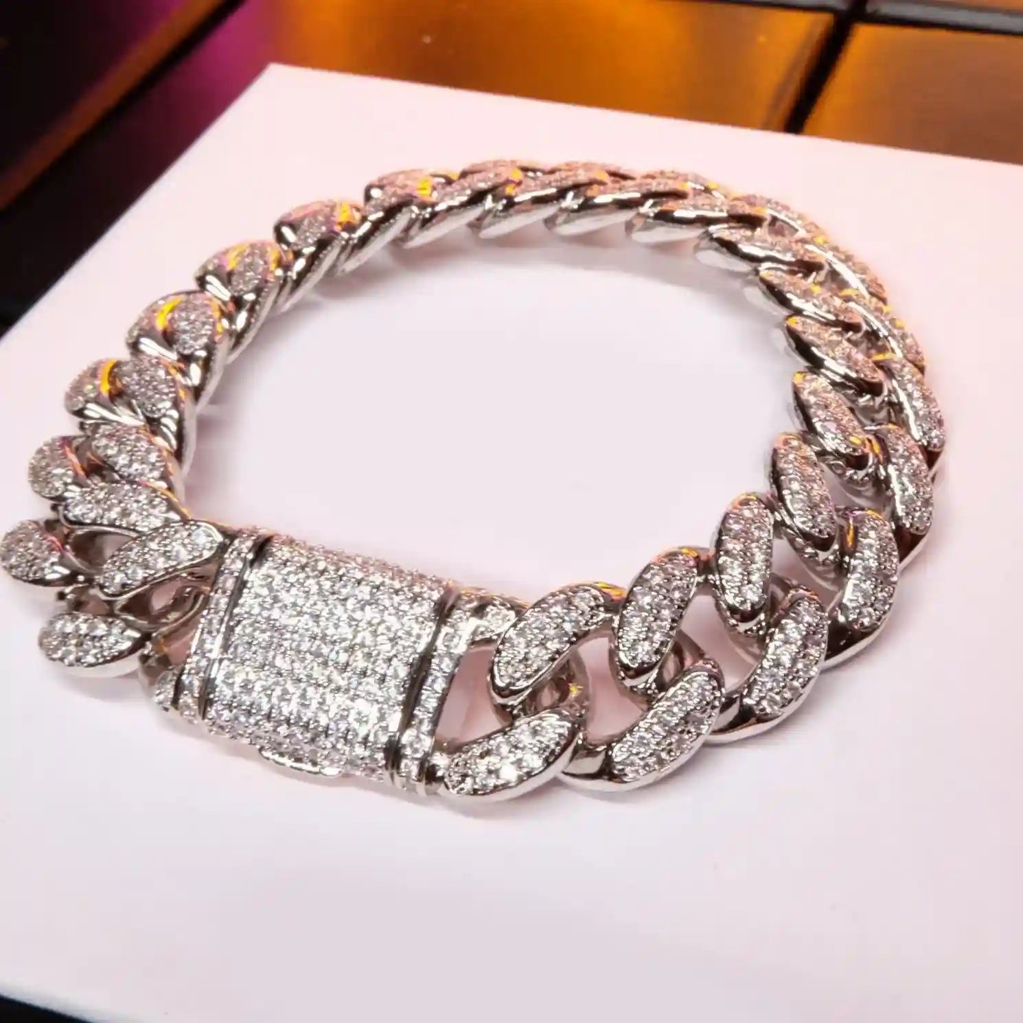 Classic Miami Cuban Link Bracelet in White Gold - 13mm