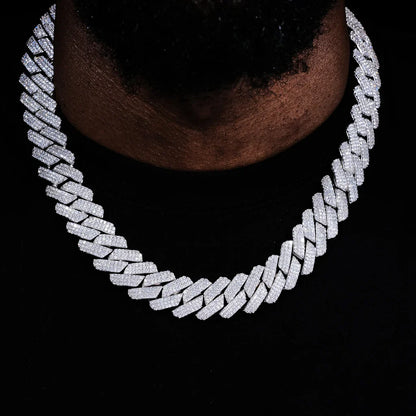 3Row Prong Cuban Link Chain & Bracelet Bundle in WhiteGold - 19mm