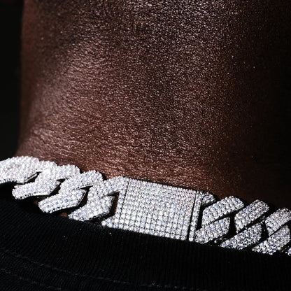 3Row Prong Cuban Link Chain & Bracelet Bundle in WhiteGold - 19mm