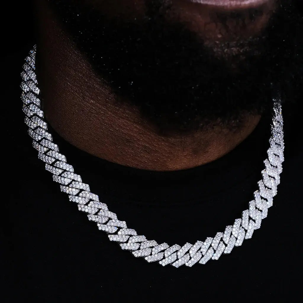 Prong Cuban Link Chain & Bracelet Bundle in White Gold - 14mm