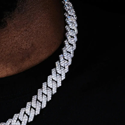 Prong Cuban Link Chain & Bracelet Bundle in White Gold - 14mm