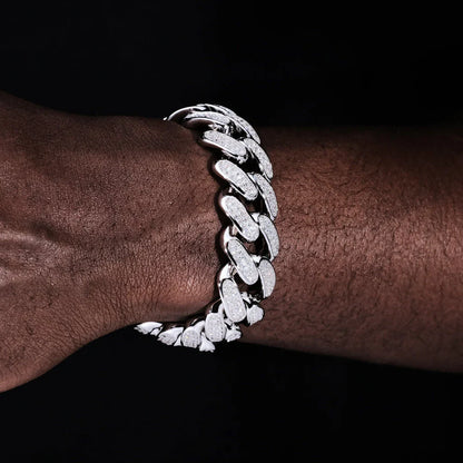 Iced Cuban Link Bracelet (19mm) in White Gold