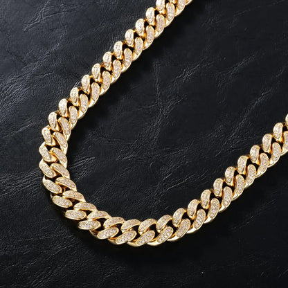 Diamond Iced Cuban Chain in Yellow Gold - 12mm