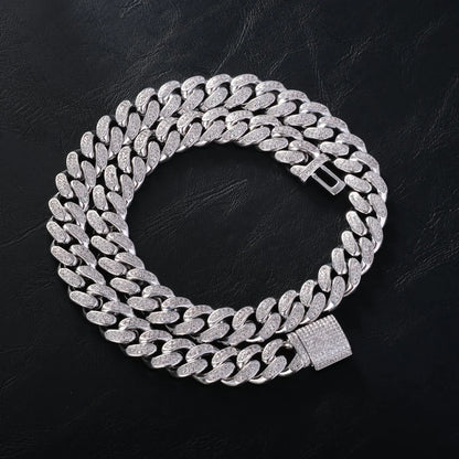 Diamond Iced Cuban Chain in White Gold - 12mm