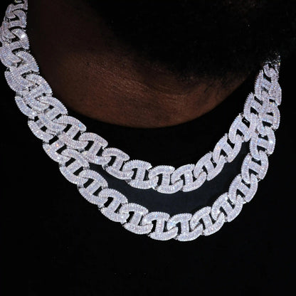 Baguette Chain Link Necklace in White Gold - 15mm