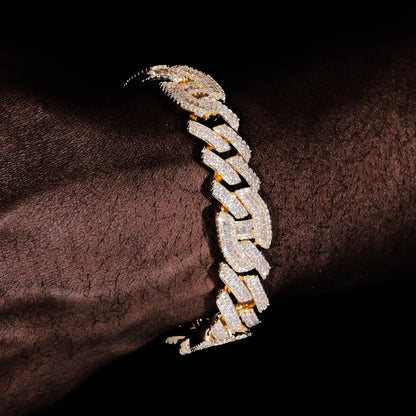 Prong Baguette Cuban Bracelet in 18K Gold - 12mm