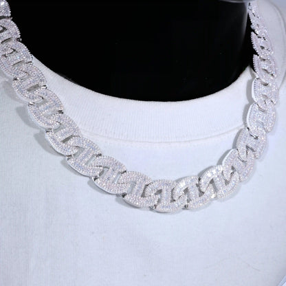 Baguette Chain Link Necklace in White Gold - 15mm