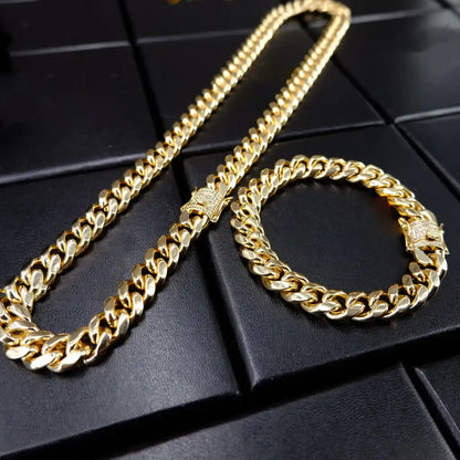 10MM CZ CUBAN LINK CHAIN IN YELLOW GOLDPLATED