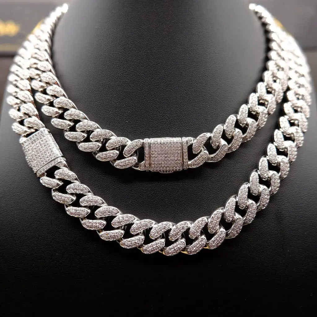 Buckle Iced Cuban Link Chain in White Gold - 14mm