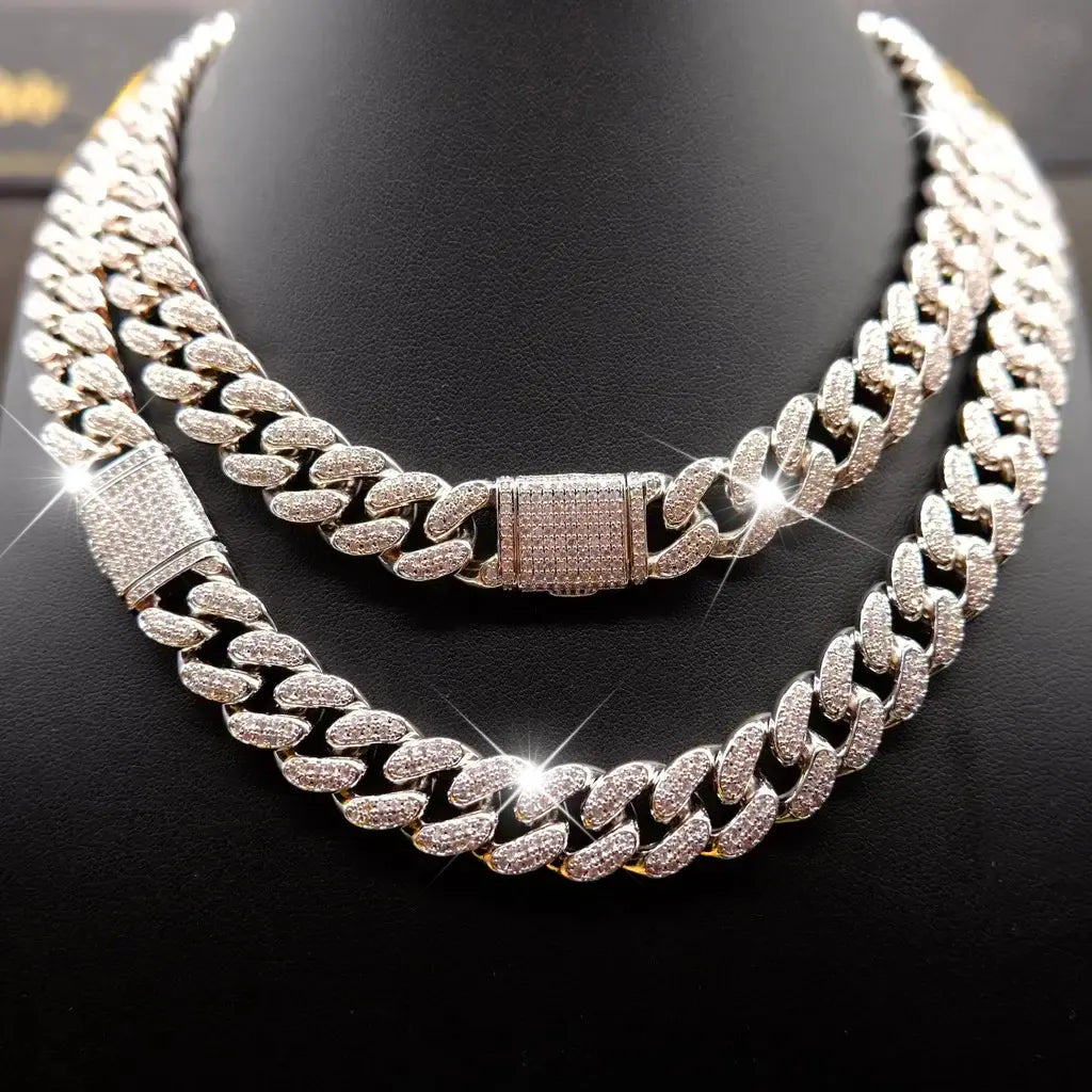 Buckle Iced Cuban Link Chain in White Gold - 14mm