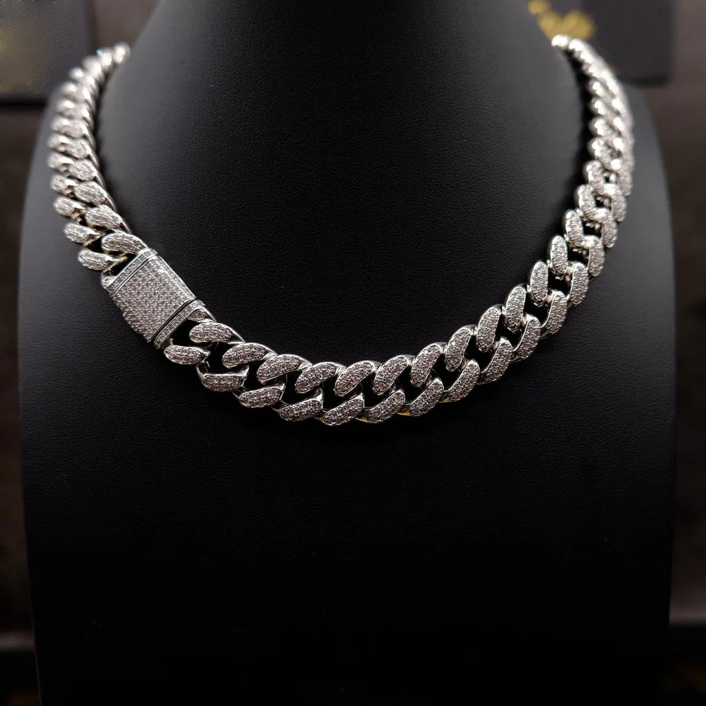 🔥New Flip buckle Iced Cuban Link Chain Silver