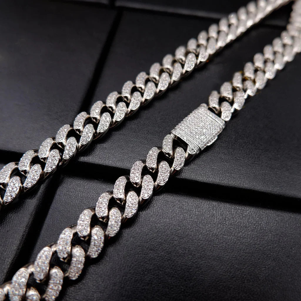 Buckle Iced Cuban Link Chain in White Gold - 14mm