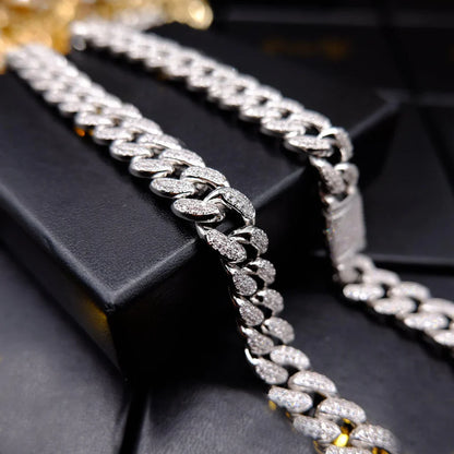Buckle Iced Cuban Link Chain in White Gold - 14mm