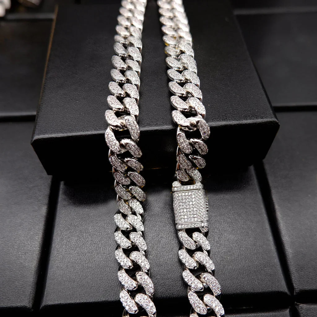 Buckle Iced Cuban Link Chain in White Gold - 14mm