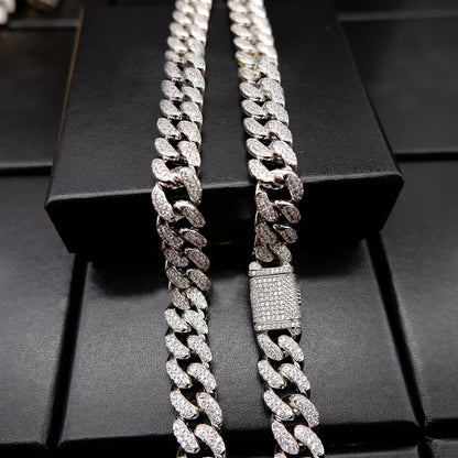 Buckle Iced Cuban Link Chain in White Gold - 14mm