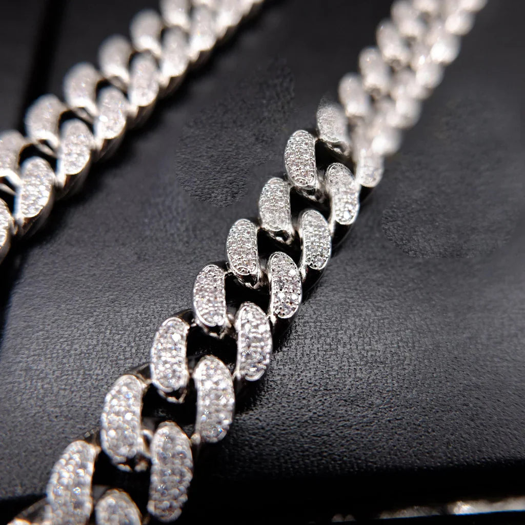 Buckle Iced Cuban Link Chain in White Gold - 14mm