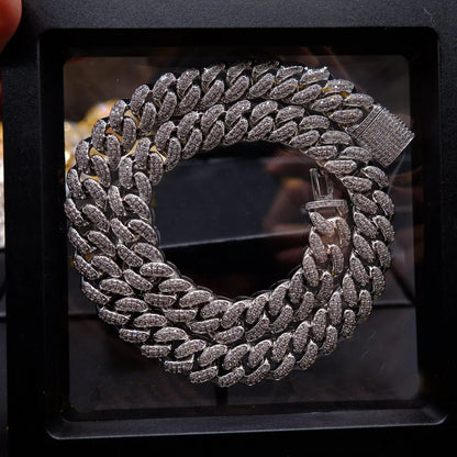 Buckle Iced Cuban Link Chain in White Gold - 14mm
