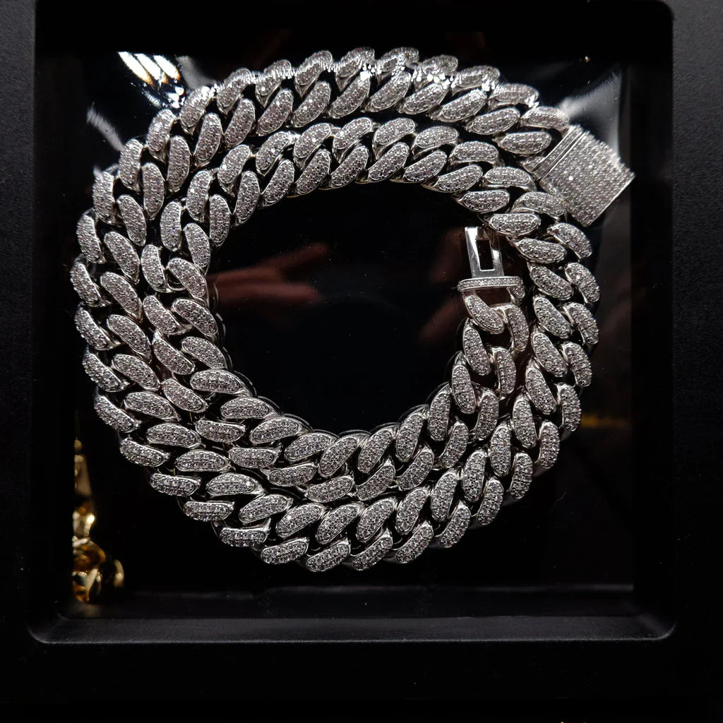 Buckle Iced Cuban Link Chain in White Gold - 14mm