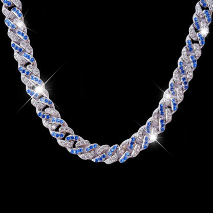 18k White Gold Blue Iced Cuban Chain - 13mm